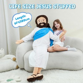 Yelakey Giant Jesus Plush 6 Ft Jesus Stuffed Doll Plushie Toy Christian Pillow Religious Decoration Gift for Christening Easter (Blue)