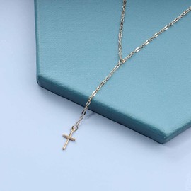 Yheakne Cross Pendant Necklace Gold Y Necklace Choker Vintage Minimalist Lariat Necklace Religion Chain Jewellery for Women and Girls (without Crystal), Metal
