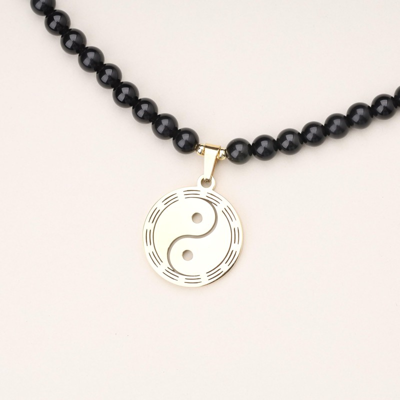 COAI 108 Mala Necklaces Ying Yang Pendant, Obsidian Tiger's Eye