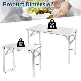 Small Stainless Steel Folding Table, Portable Camp Picnic Party Dining Table No Assembly Sturdy Small Folding Desk (48" x 24")…