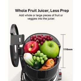 SiFENE Whole Fruits Cold Press Juicer Machines, 4.3 inch and 110mm Powerful Wide Mouth Slow Masticating Juicer (Gray)