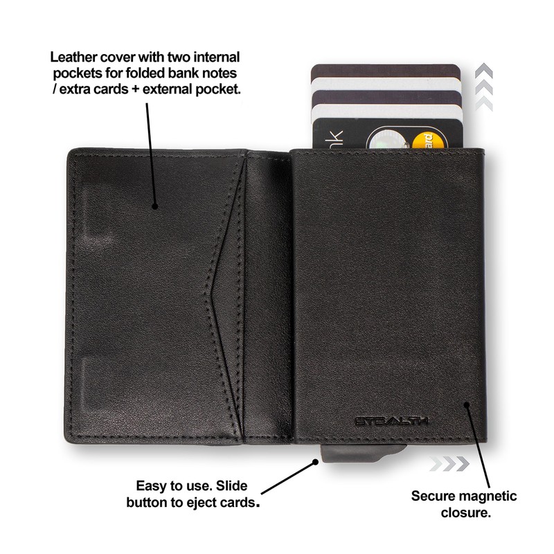 Stealth Wallet Minimalist Slim Lightweight Pop Up Card Holder, Black