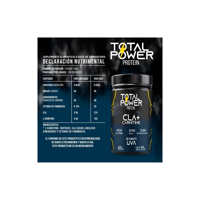 Cla Carnitina Pre Entreno Total Power 1kg 100 Servicios