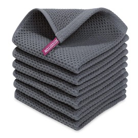 AMFUN 6 PCS Cotton Kitchen Towels,30 * 30cm Soft Absorbent & Quick Drying Quality Tea Towel,Waffle Weave Dish Toweled,Machine Washable for Kitchen Cleaning,Tea & Bar Toweling (Dark Gray)