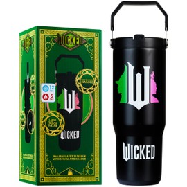Get Trend Wicked Insulated Tumbler Flip Up Straw & Handle, Metal Travel Water Bottle 850ml/30oz, Thermal Double Wall Vacuum for Hot & Cold Drinks (Black Wicked)