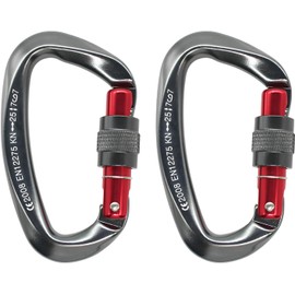 Mosquetón de 25 KN Gris para Escalada y Montañismo Paquete de 2 Mosquetones de Seguridad para Trabajos Aéreos, Mosquetones de Aluminio Aeroespacial, Equipos de Rescate