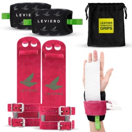 LEVIERO Gymnastics Grips Set, Grips for Gymnastics Girls, Dowel Grips with Soft Leather, Double Buckle Wrist Closure, and Adjustable Finger Holes, for All Ages - (Pink, 000)
