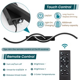 EIDEARAY Battery Operated Wall Sconces, Rechargeable Wall Sconces, 3000K-6500K LED Wireless Wall Light, Modern Wall Lamp not Hardwired for Living Room Bedroom Hallway (Black)