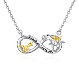 LWQQWL Dinosaur Necklace for Women Sterling Silver Infinity Dinosaur Family Pendant Necklace Dino Jewelry Gifts