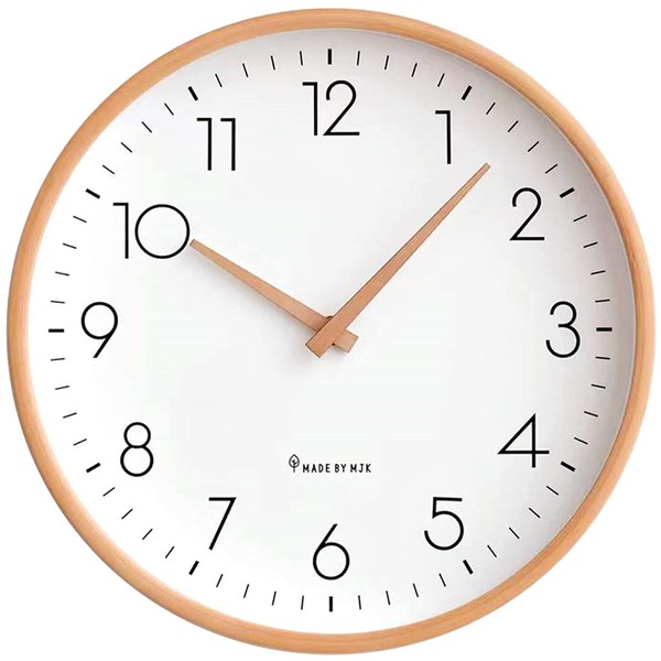 Danmukeji Nordic Wall Clock Simple Quiet Wood Color 10 Inch White Wall Clock Solid Wood Pointer Continuous Seconds Solid Wood Clock Large Font Round Glass Mirror View Office Home Bedroom Room Decor