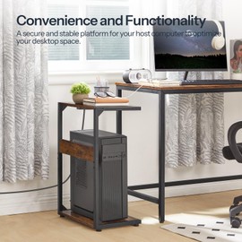HOOBRO Computer Tower Stand, PC Stand with Charging Station, 2-Tier PC Tower Stand with Locking Caster Wheels, CPU Stand Fits Most PCs, PC Stand for Floor, for Home Office Rustic Brown BF01UCJ01G1