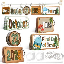 Marspark Natural Calendar Bulletin Board Set Classroom Flip Calendar with 71 Date Weather Chart & Special Festival Cards with Adjustable Holder for Back to School Supplies Home Decor, Years 2025-2028