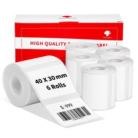 6 Rolls Phomemo M120/M110 Labels, 1.57 x 1.18 Inches (40 x 30 mm) Thermal Label Paper for Phomemo M120/M110/M200/M220 Label Printer, Thermal Label, White Thermal Paper, 100 Labels/Roll