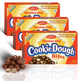 Cookie Dough Bites Chocolate Chip | 3.1 oz (Pack of 3) | The Original Edible Cookie Dough | Movie Theater Candy