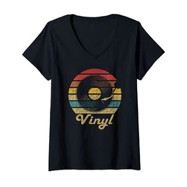 Womens Retro Vinyl Vintage Record Player True Records V-Neck T-Shirt