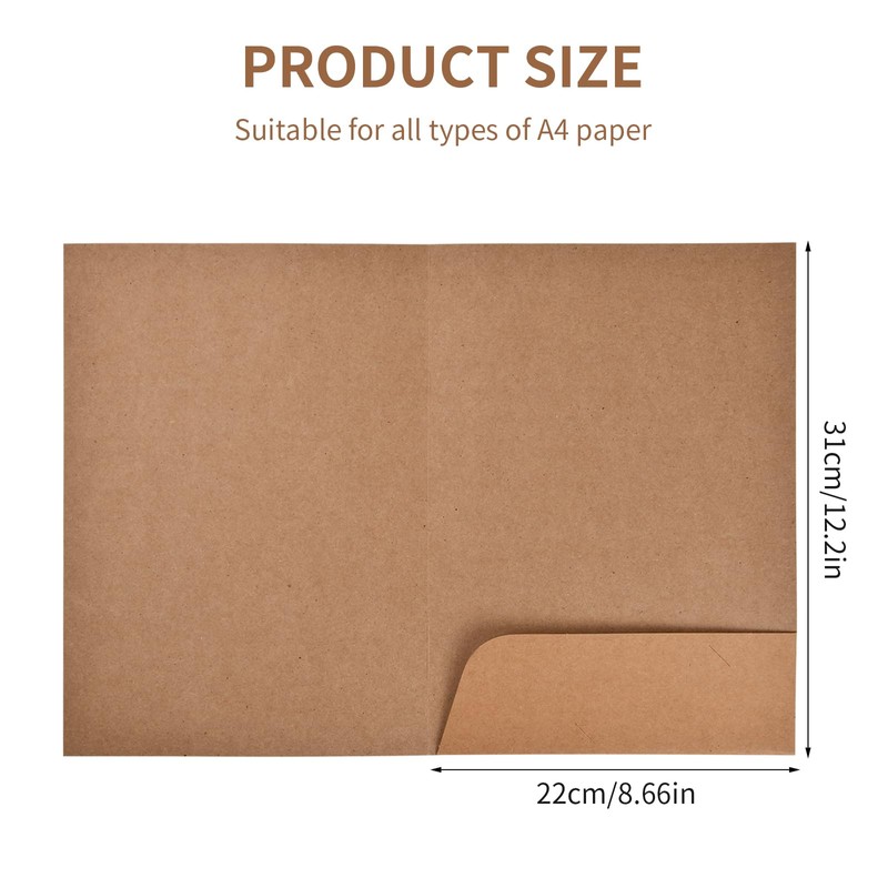 Pack of 10 Folder with Pocket A4, Kraft Document Folder,