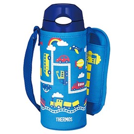 Thermos Water Bottle FHL-402F BL-N, Vacuum Insulated Bottle with a Straw, 400 ml, Blue and Navy, For Cold Drinks Only