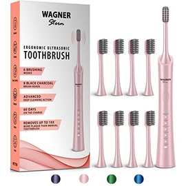 Cepillo de dientes eléctrico blanqueador ultrasónico Wagner & Stern con 6 modos de cepillado. 8 cabezales de cepillo de carbón para un aliento fresco y una sonrisa saludable. (Rosado)
