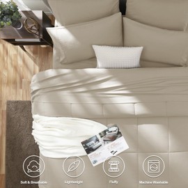 CozyLux California King Size Comforter Sets - 7 Pieces Bed in a Bag Set Oatmeal, Bedding Sets Cal King with All Season Quilted Comforter, Flat Sheet, Fitted Sheet, Pillowcases