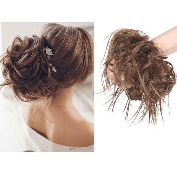 XXL Hairpiece Extensions Bun Hair Scrunchie with Hair Straight Hair Bun Updo Hair Extension for Women 45 g Light Brown