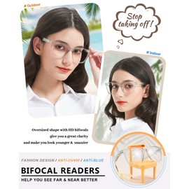 MARE AZZURO Large Bifocal Reading Glasses +2.5 Women Blue Light Blocking Readers 1.00 1.25 1.50 1.75 2.00 2.25 2.50 2.75 3.00 3.50 (Grey, 2.5)