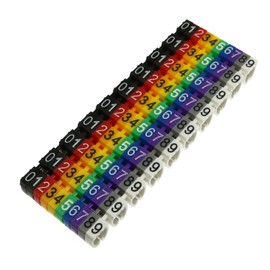 BAIRONG 100pcs 6mm2 Colourful C-Type Marker Number Tag Label for 6-10mm Wire, Cable Markers in A Box for RJ45 Cat6 and Cat5E Cables, RG TV Cables