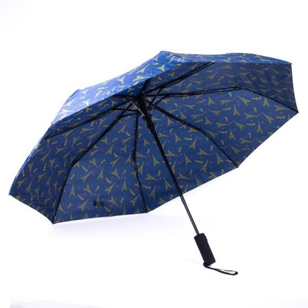 Nollia - Paraguas de viaje automático a prueba de viento, compacto portátil con varillas reforzadas para sol y lluvia, azul marino París Eiffel Tower