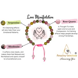Love Manifestation Bracelet - Serpentine Rhodonite Rose Quartz Bracelet Set for Men Women Healing Calming Anxiety Stress Relief Gifts Pulseras Para Hombres Mujer Stocking Stuffers (Adjustable)