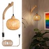 Frideko Bamboo Lantern Plug in Wall Sconces Wicker Wall Lamp