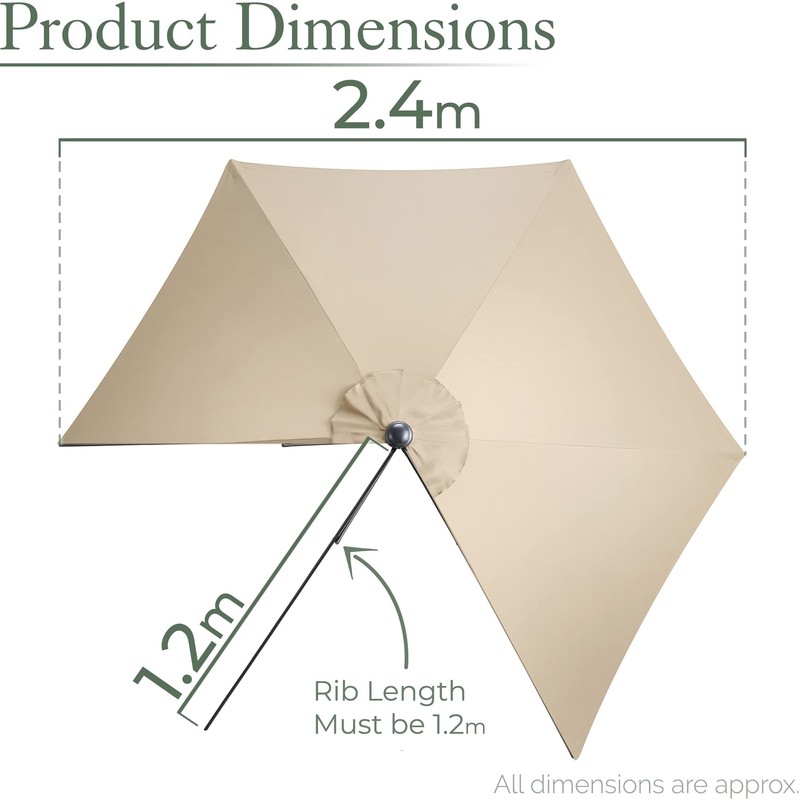 CHRISTOW Replacement Parasol Canopy 2.4m Hexagonal 6 Arms UV 30+