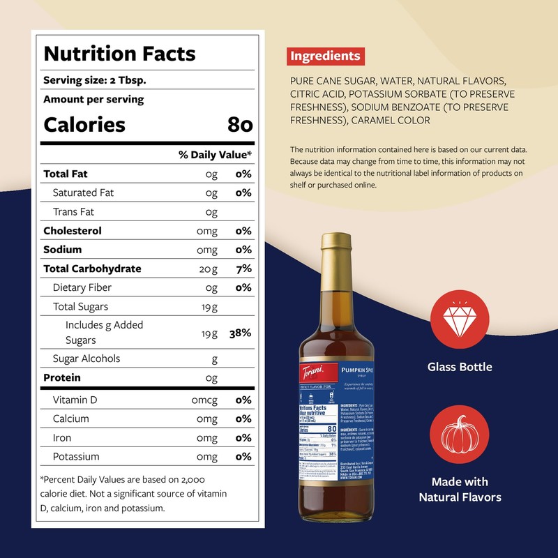 Torani Coffee Syrup, Pumpkin Spice Flavoring for Drinks, Glass Bottle