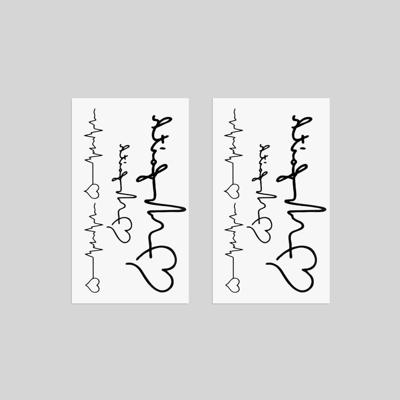 Oottati Small Cute Temporary Tattoo Love Heartbeat (Set of 2)