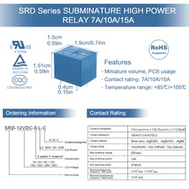 12 Pcs PC Board Relay 5 Pin PC Relay SRD-05VDC-SL-C Power Relay, 5 Pin Terminals 5V Relay for Car Motorcycle Industrial Control