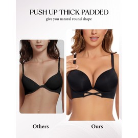 Upushall Push Up Padded Bras for Women Add 2 Cups Plunge T Shirt Everyday Bra Seamless Underwire Support,34A Black