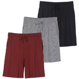 3-Pack: Men's Super Soft Pajama Shorts Jersey Knit Sleep Bottoms Sleepwear PJ Pijama para Hombres Drawstring Waistband Pockets Essentials Lounge House Wear Comfy Casual - Set 8, XXXL