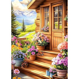MEIYUDA Landscape Diamond Painting Kits for Adults, 5D DIY Flower House Diamond Art kits, Scenery Diamond Art Crystal Picture Round Full Drill Gem Art for Home Wall Decor 30x40cm