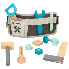 WOOMAX 49304 Tool Belt for Children, Includes 12 Pieces, Children's Wooden Toy, Work and Construction