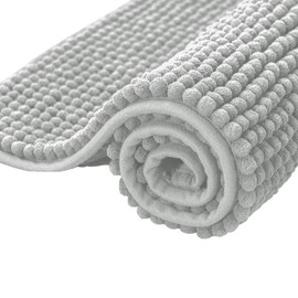 subrtex Chenille Bath Mats for Bathroom Extra Soft and Water Absorbent Non Slip Bath Rug Perfect Plush Carpet Mats for Tub, Shower (40×60cm, Light Grey)