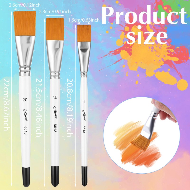 Prasacco 3 Piece Brush Set, Nylon Flat Brush, 3 Sizes,