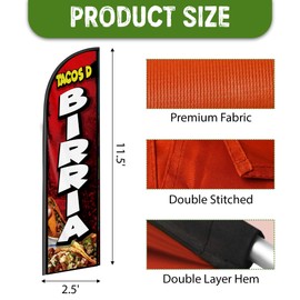 Birria Feather Flag Mexican Restaurant Swooper Flag for Outdoor Business and Events Promotion, 11 Ft Tall, Flag Only