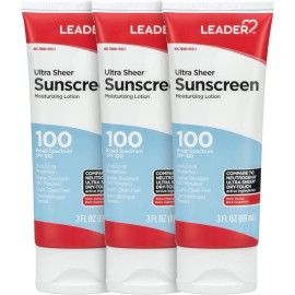 Leader Ultra Sheer Sunscreen SPF 100 – 3oz – 3 Pack – Broad Spectrum Lotion