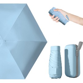 Paraguas de Bolsillo, Mini Paraguas de Viaje, Paraguas UV de Bolsillo de Viaje, Six Bones and Six Folds Paraguas Plegable, Paraguas Plegable Portátil con Caja de Almacenamiento, Protección UV, para Mujeres y Hombres (Azul Claro)