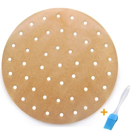 100pcs Unbleached Air Fryer Liners, Vancens 7.5 inches Bamboo Steamer Liners, Premium Perforated Parchment Steaming Papers, Non-stick Steamer Mat, Perfect for 3.5 & 3.7QT Air Fryers/Baking/Cooking