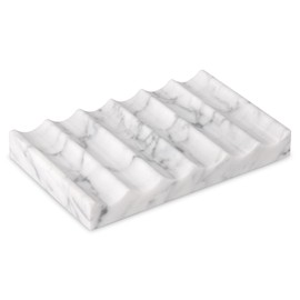 Luxury Marble Soap Dish Tray,Rectangle Marble Soap Tray,Self Draining Soap Holder for Bathroom, Kitchen (Carrara White)