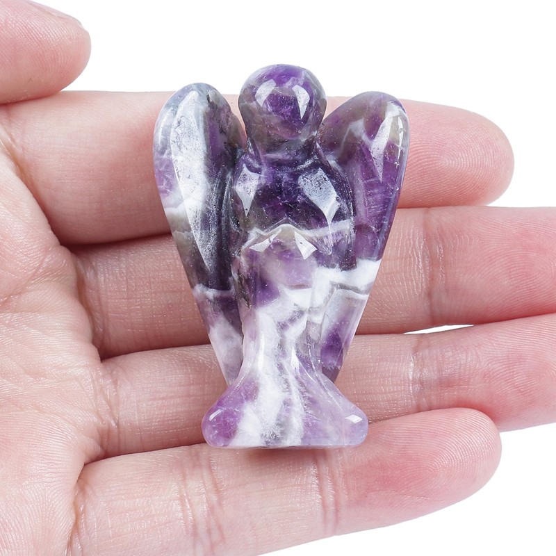 Lovionus89 Natural Amethyst Guardian Angel Statue, Hand Carved Stone Healing