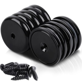 FPMYB Pack of 10 Magnets Strong 32 x 7 mm Black Neodymium Magnets Extra Strong 45 kg Force with Hole and Capsule Magnets Strong for Kitchens, Bathrooms, Offices, Warehouses