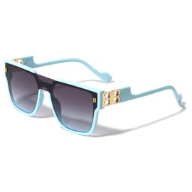 Dweebzilla Womens Oversized Square One Piece Lens Luxury Aviator Sunglasses (Light Blue & Gold Frame - Black Gradient Lenses)