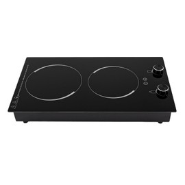Double Induction Cooktop, 110V 1200W+900W Electric Stove Top, with Knob Control, 9 Power Levels, Kids Lock&Timer, Hot Surface Indicator, Overheat Protection, Built-in Radiant Double Induction Cooktop