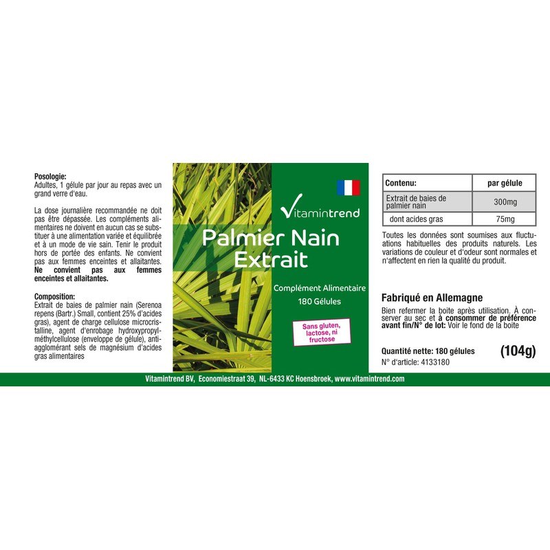 Saw Palmetto Extract 300 mg - 180 Capsules - Vegan