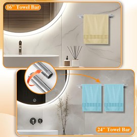 Brushed Silver 8-Piece Bathroom Hardware Set Stainless Steel, 24in and 16in Towel Bars Set Wall Mounted Bathroom Accessories